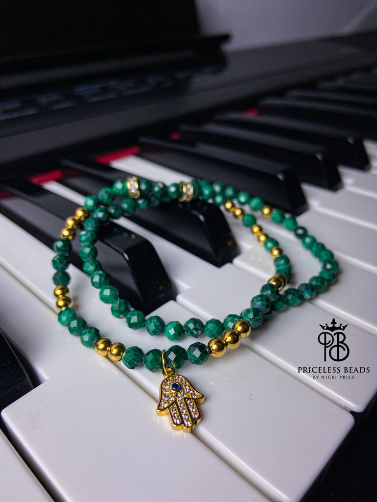 Malachite Hamsa Bracelet | Hamsa Bracelet | Priceless Beads